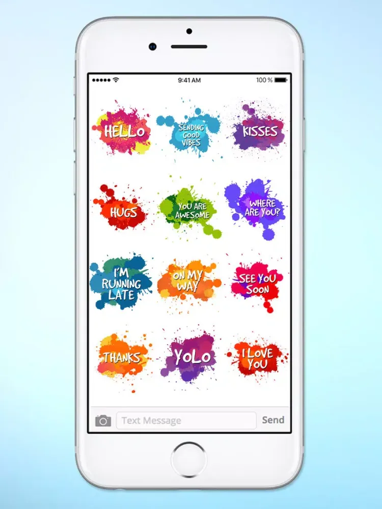 تصاویر Watercolor Paint Splat Words Text Sticker Pack iPad 