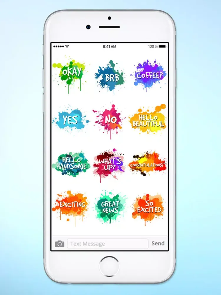 تصاویر Watercolor Paint Splat Words Text Sticker Pack iPad 