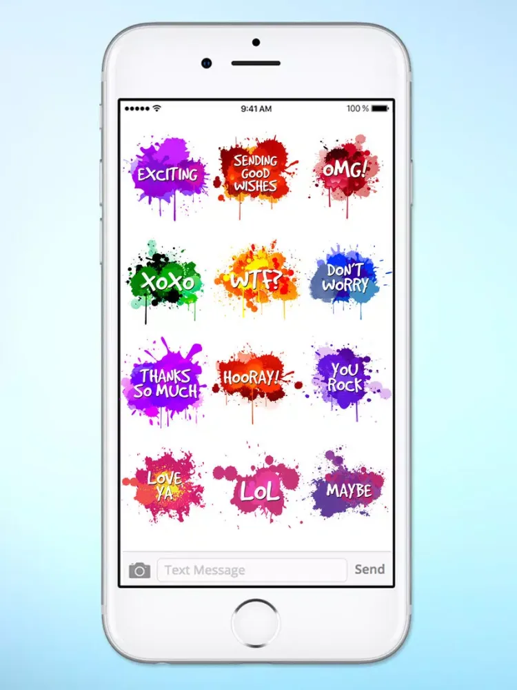 تصاویر Watercolor Paint Splat Words Text Sticker Pack iPad 