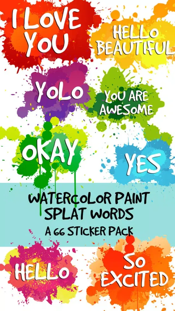 تصاویر Watercolor Paint Splat Words Text Sticker Pack