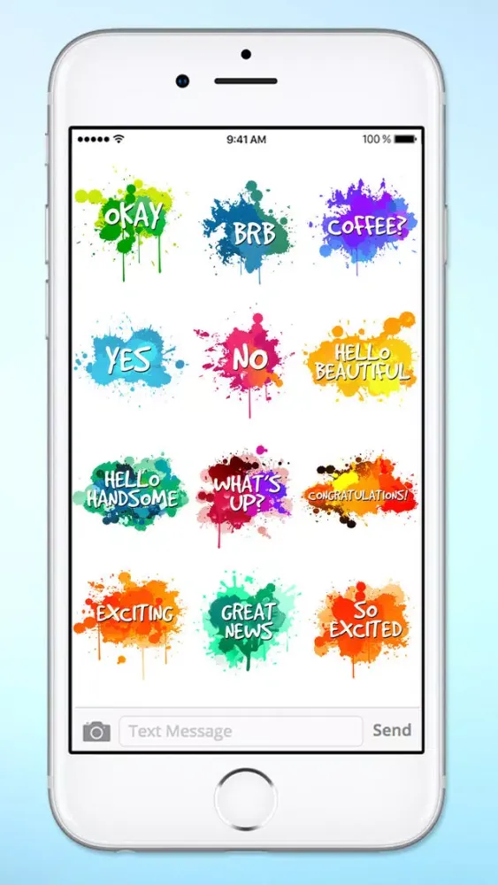 تصاویر Watercolor Paint Splat Words Text Sticker Pack