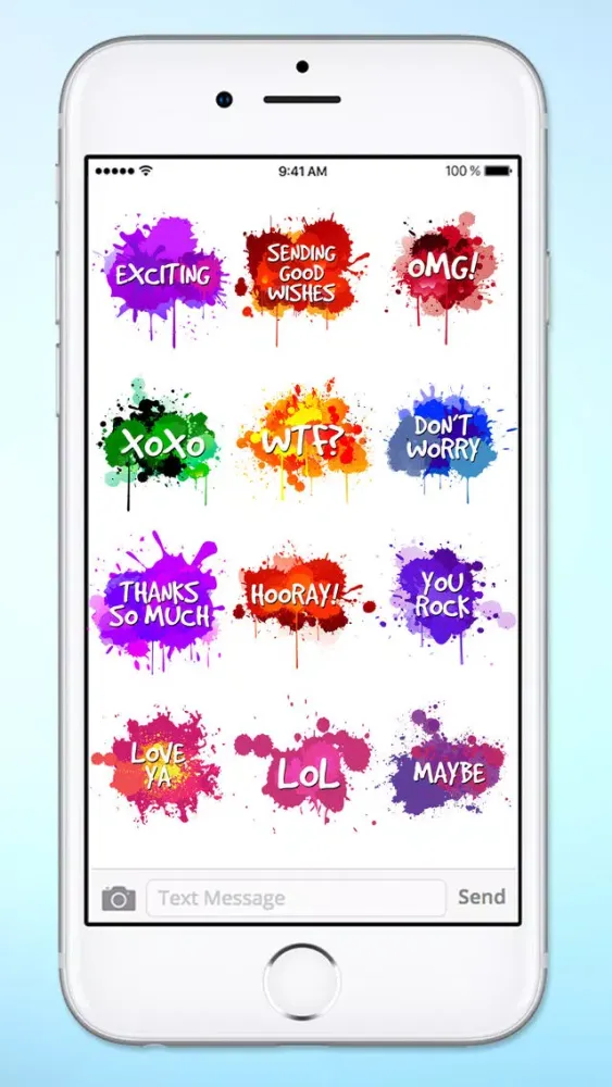 تصاویر Watercolor Paint Splat Words Text Sticker Pack