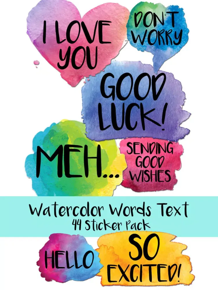 صور Watercolor Words Text Sticker Pack iPad 