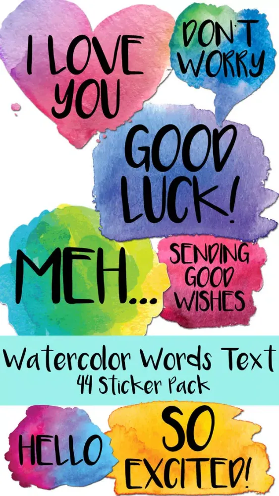 صور Watercolor Words Text Sticker Pack