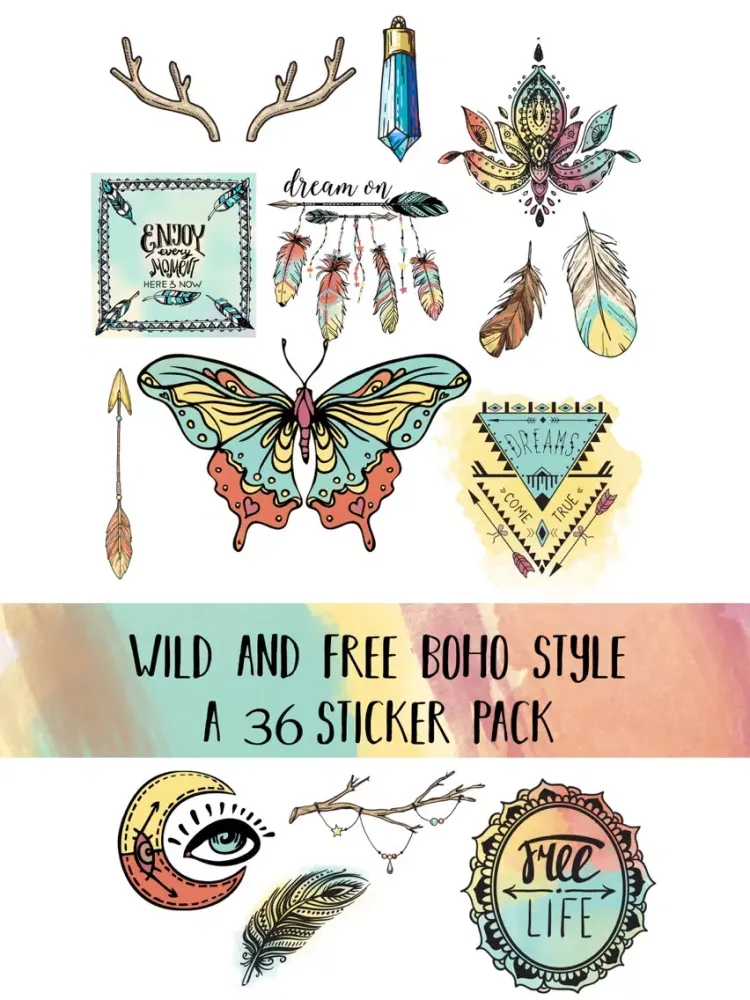 Wild and Free Boho Chic Style Sticker Pack iPad  スクリーンショット