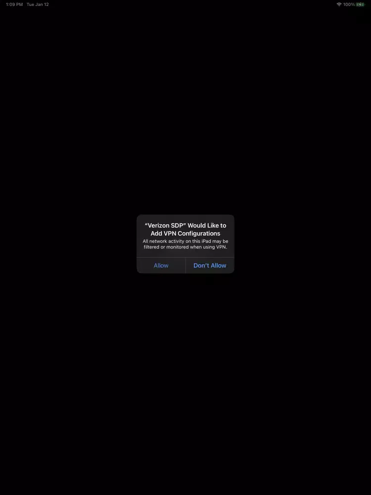 Ảnh chụp màn hình của Verizon SDP iPad 