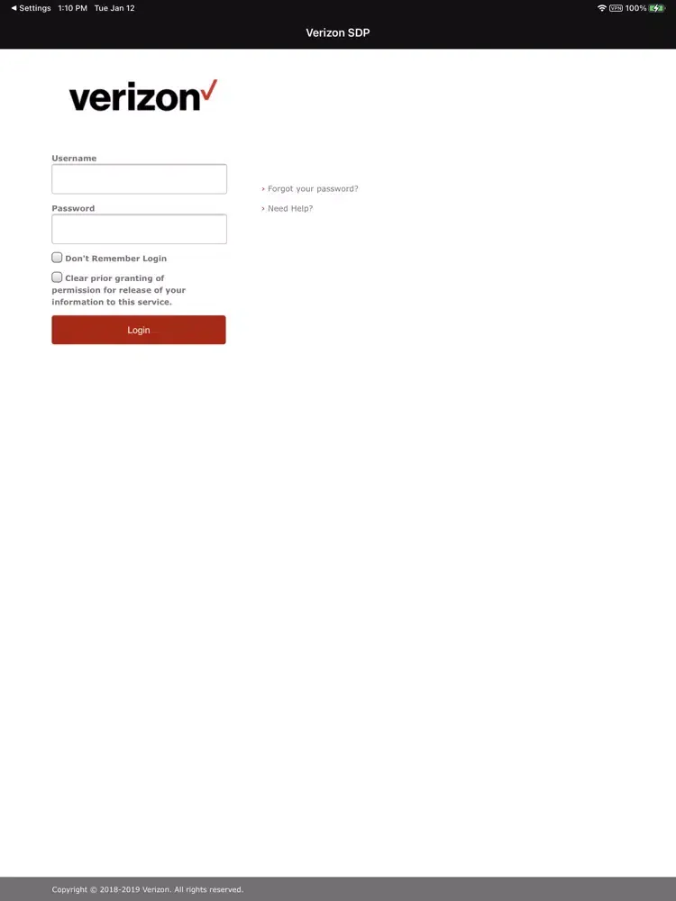 Ảnh chụp màn hình của Verizon SDP iPad 