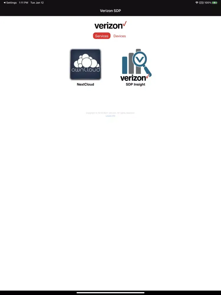 Ảnh chụp màn hình của Verizon SDP iPad 