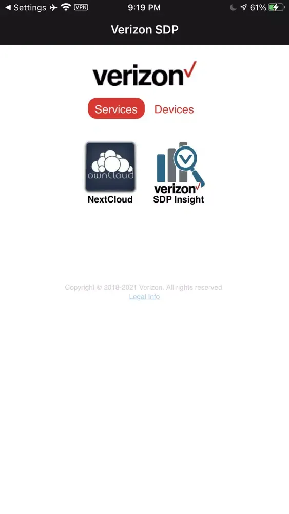 Ảnh chụp màn hình của Verizon SDP