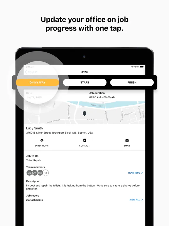 Tangkapan skrin Field Service Dispatch iPad 