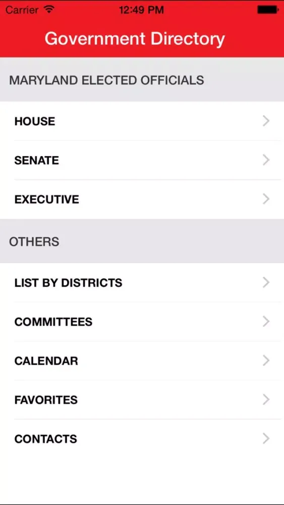 Captures d'écran de VZ Maryland Govt Directory