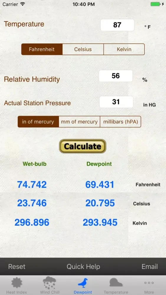 Weather Calc & Conv Temp,Solar,Pressure,Altimeter スクリーンショット