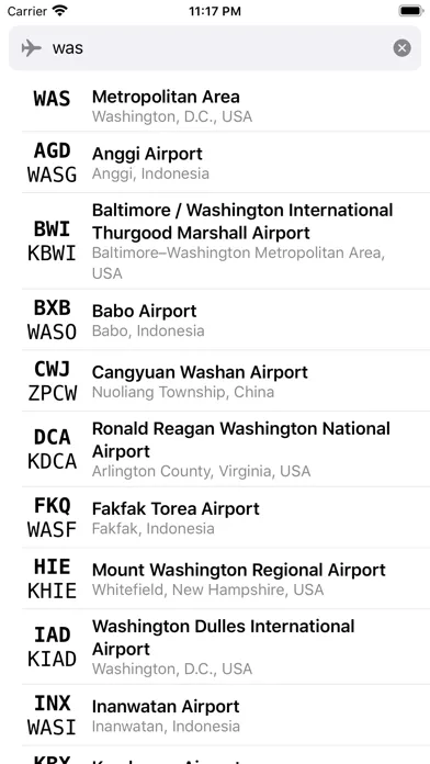 Ảnh chụp màn hình của Airport Codes