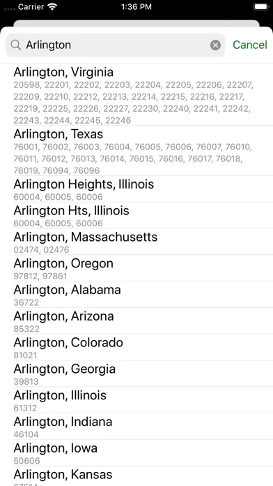 Zip Codes Screenshots