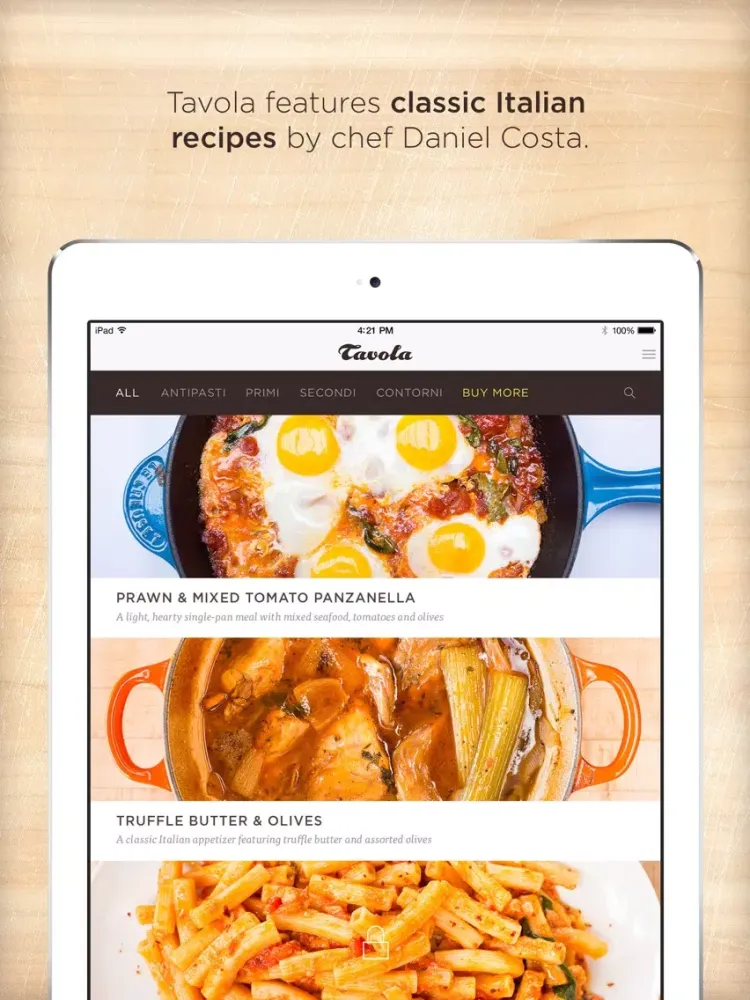 Ảnh chụp màn hình của Tavola - Italian recipes, wine pairings and music iPad 