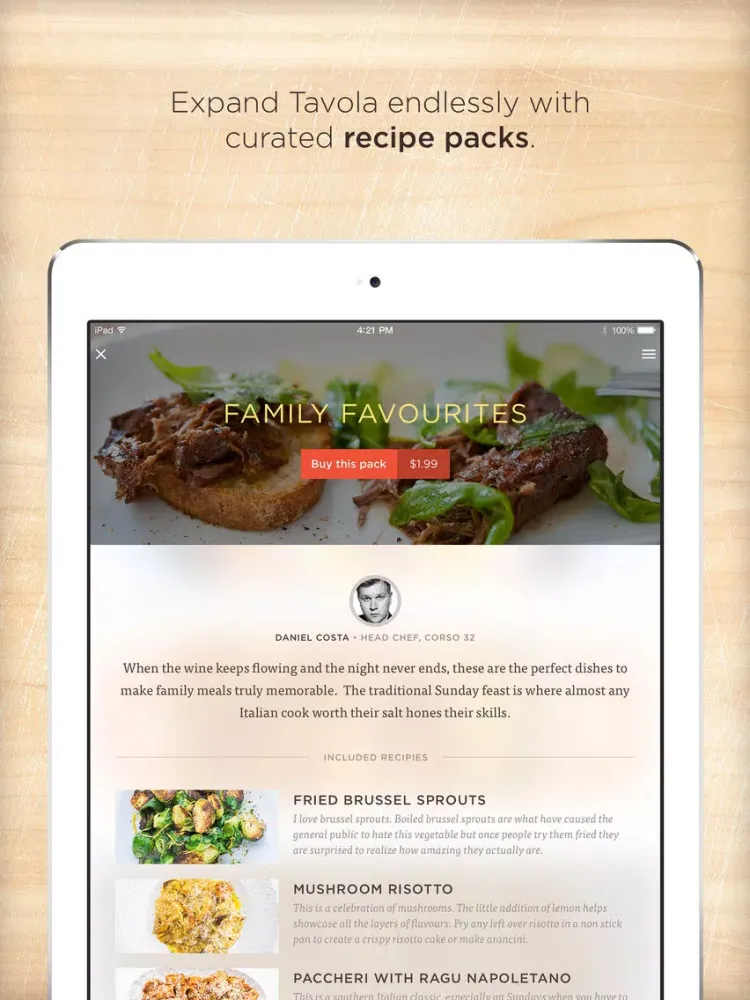Ảnh chụp màn hình của Tavola - Italian recipes, wine pairings and music iPad 