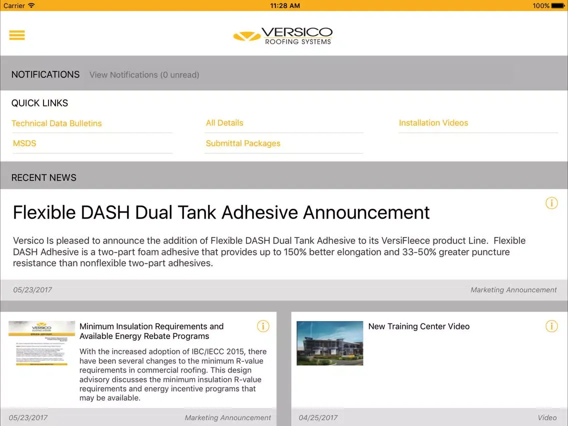 Tangkapan skrin Versico Roofing Systems iPad 