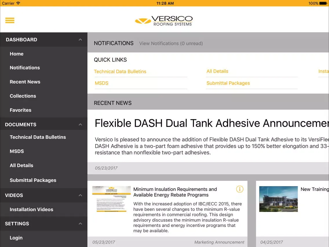 Tangkapan skrin Versico Roofing Systems iPad 
