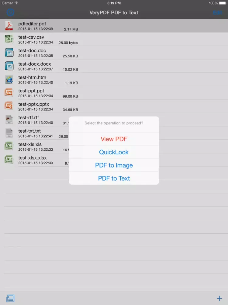 VeryPDF PDF to Text iPad 應用截圖
