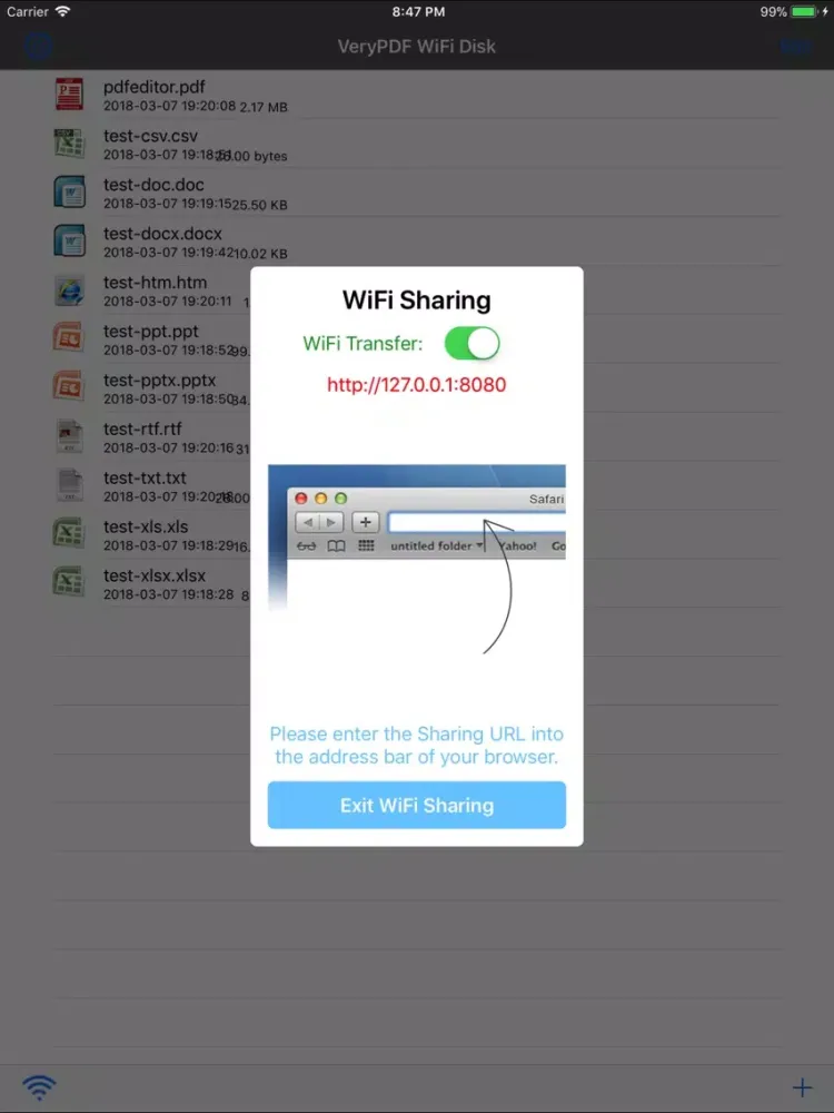 Capturas de tela do VeryPDF WiFi Disk iPad 