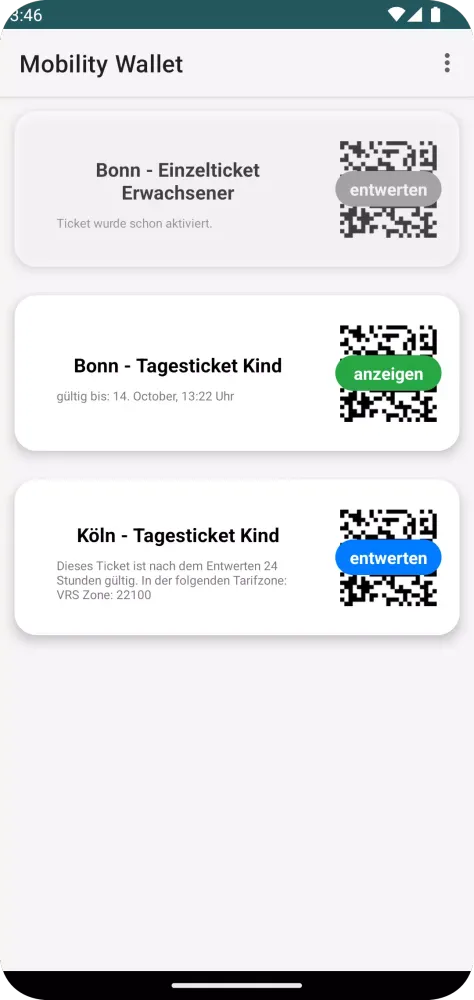 Capturas de tela do Mobility Wallet