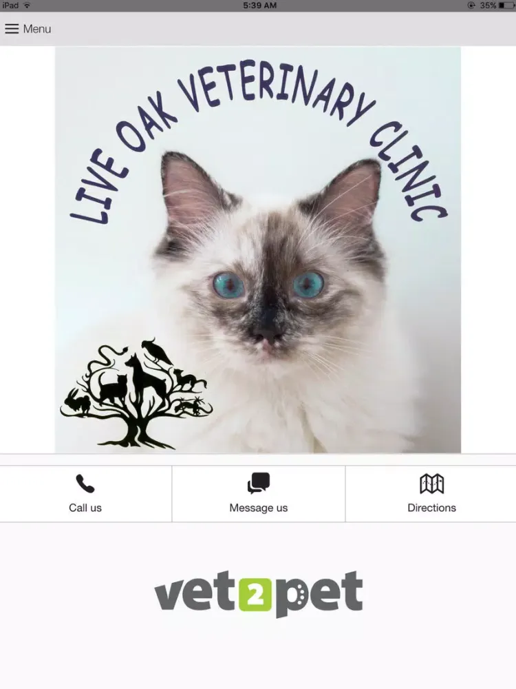 Tangkapan layar Live Oak Vet Clinic iPad 