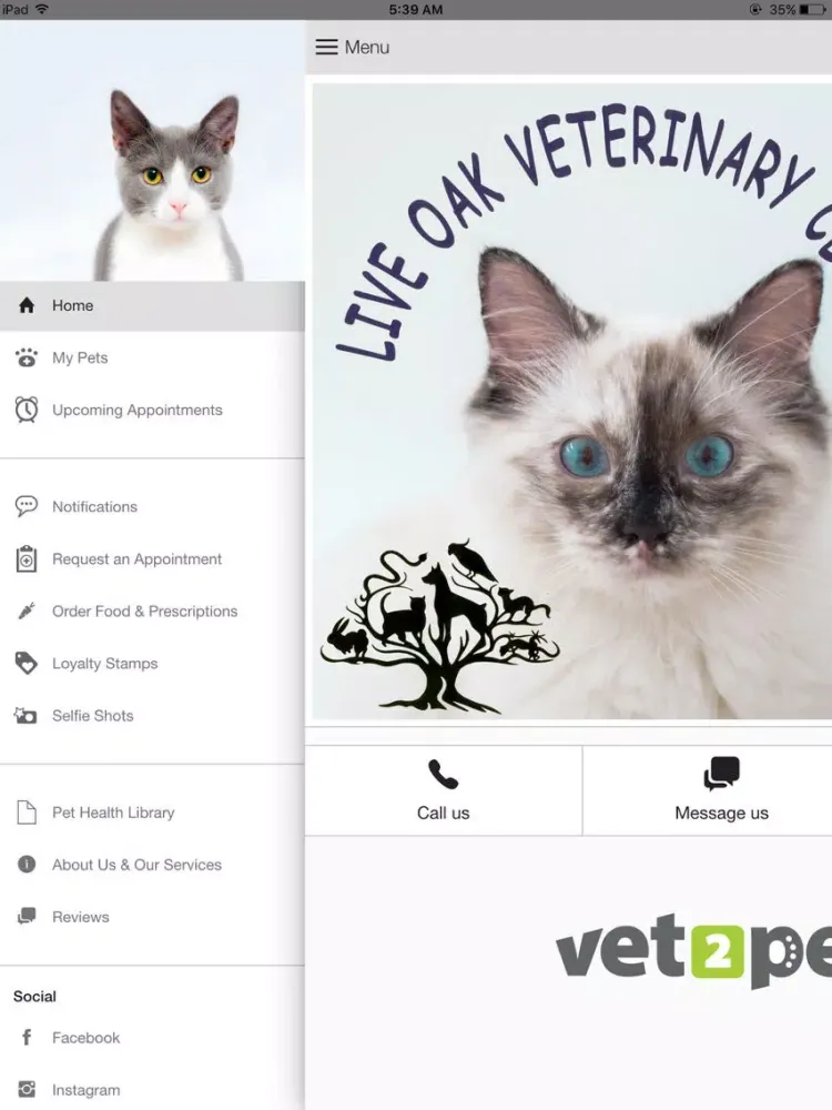 Tangkapan layar Live Oak Vet Clinic iPad 