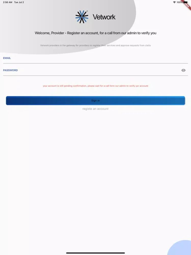 Tangkapan layar Vetwork Partner iPad 