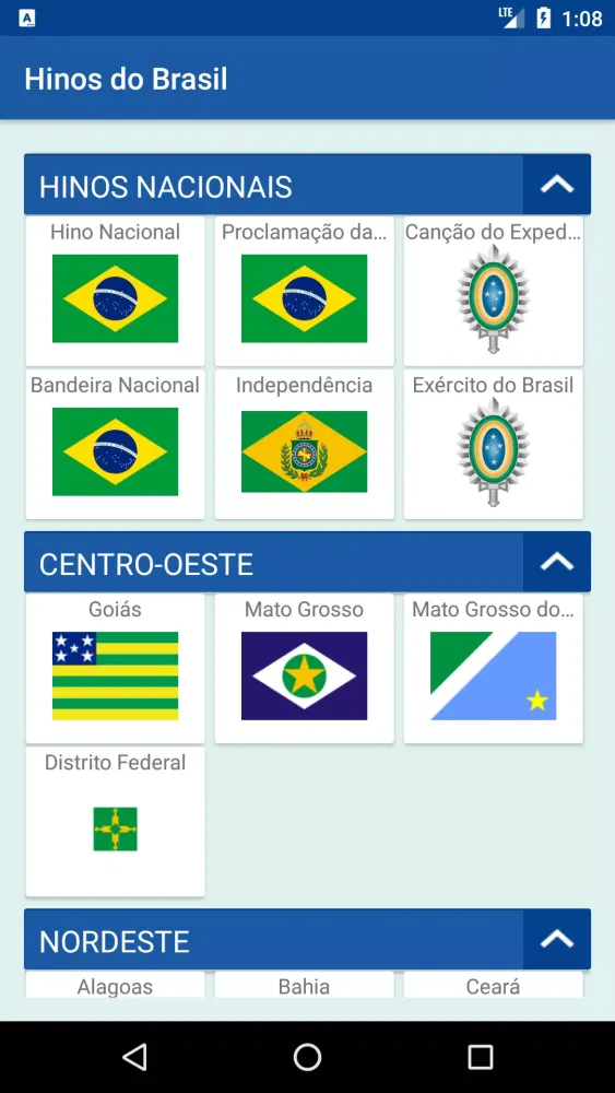 Capturas de tela do Hinos do Brasil