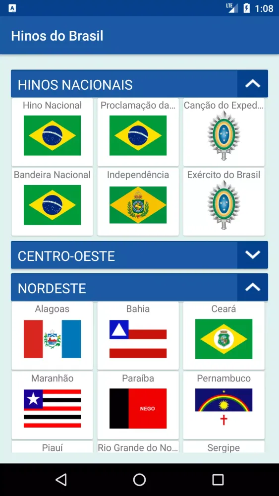 Capturas de tela do Hinos do Brasil