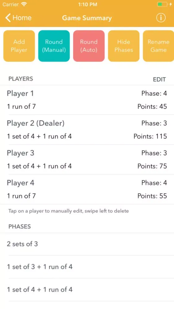 Zrzuty ekranu Phase 10 Score Keeper