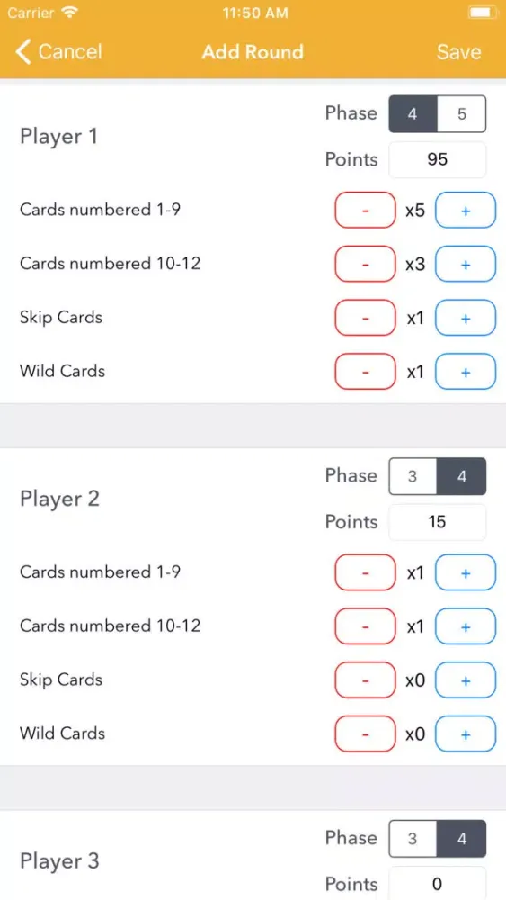 Zrzuty ekranu Phase 10 Score Keeper
