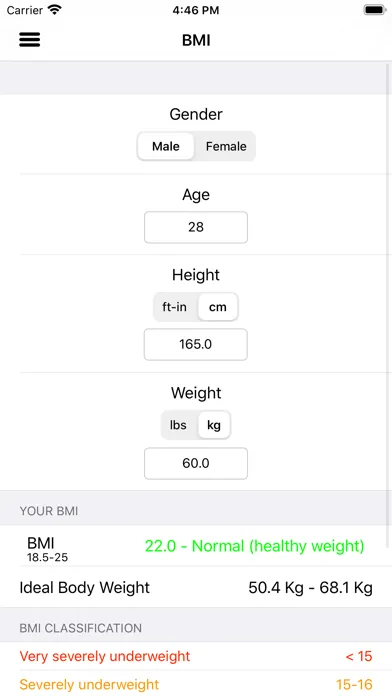 Zrzuty ekranu BMI - BMR Calculator