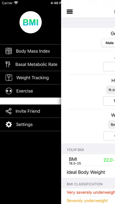 Zrzuty ekranu BMI - BMR Calculator