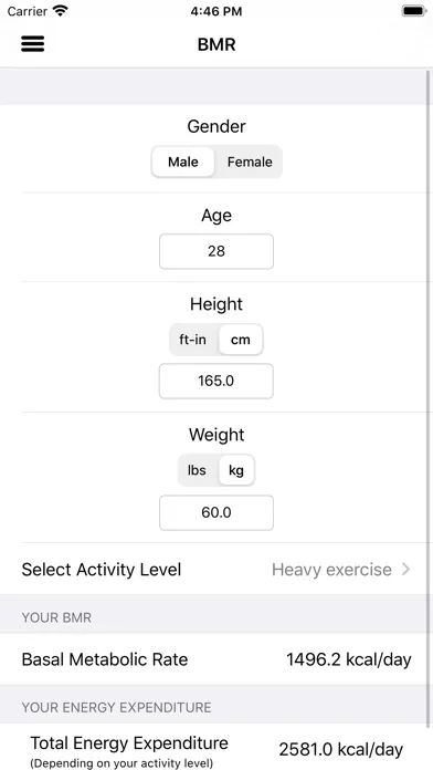 Zrzuty ekranu BMI - BMR Calculator