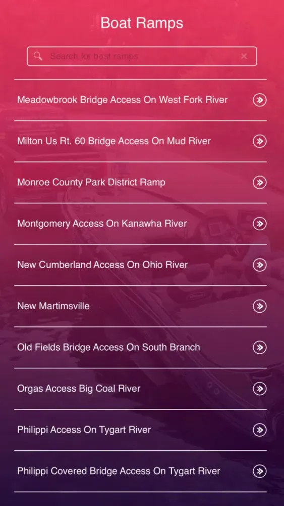 Zrzuty ekranu West Virginia Boat Ramps