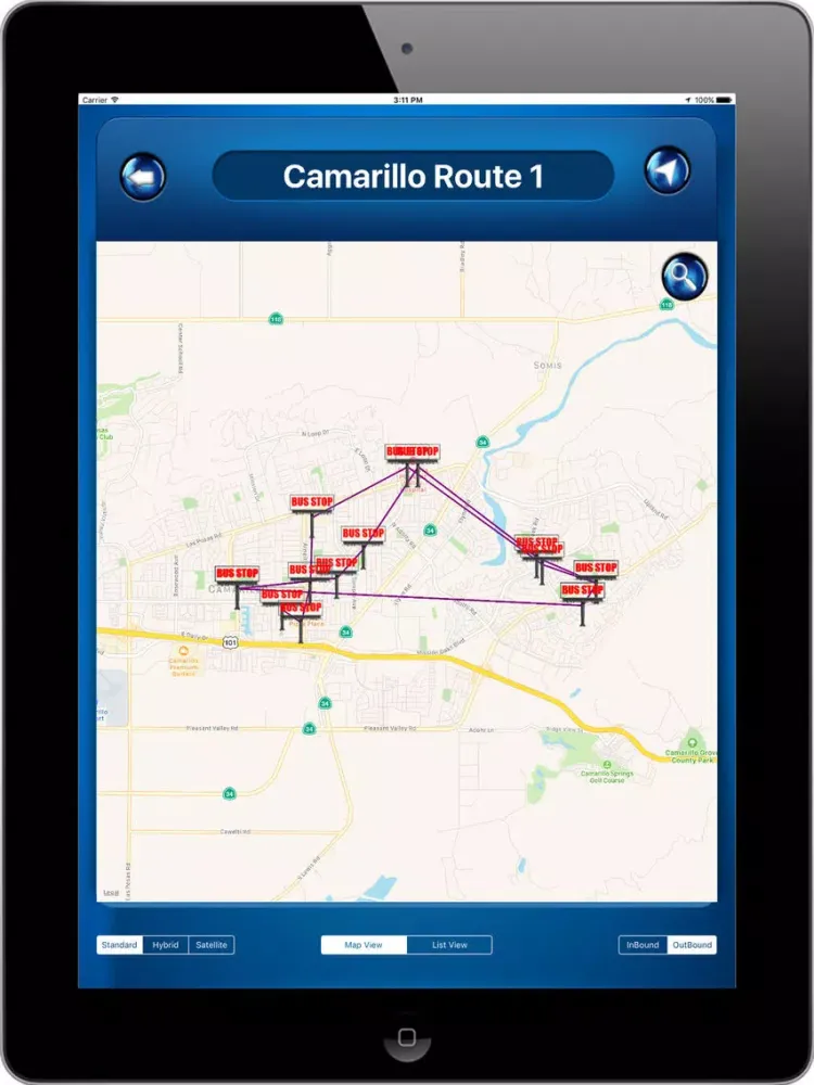 Tangkapan skrin Camarillo Area (CAT) California USA where is Bus iPad 