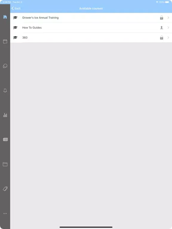 Capturas de tela do NH360 LMS iPad 