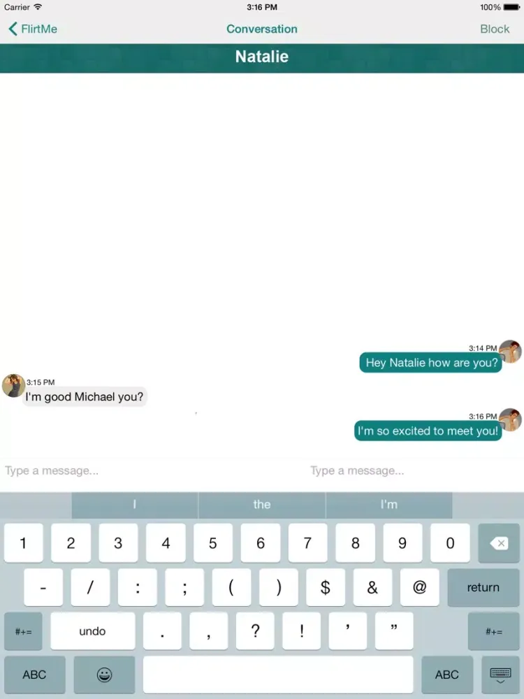 Ảnh chụp màn hình của FlirtMe iPad 