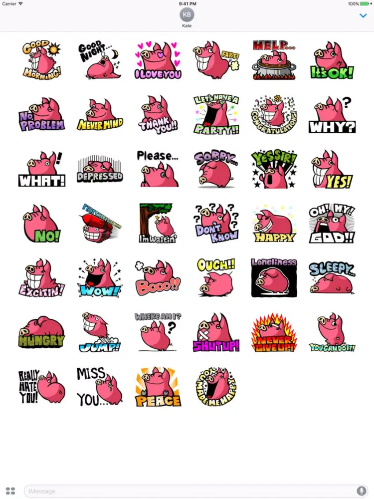 Pinky Pig - Cute stickers for iMessage iPad 应用截图