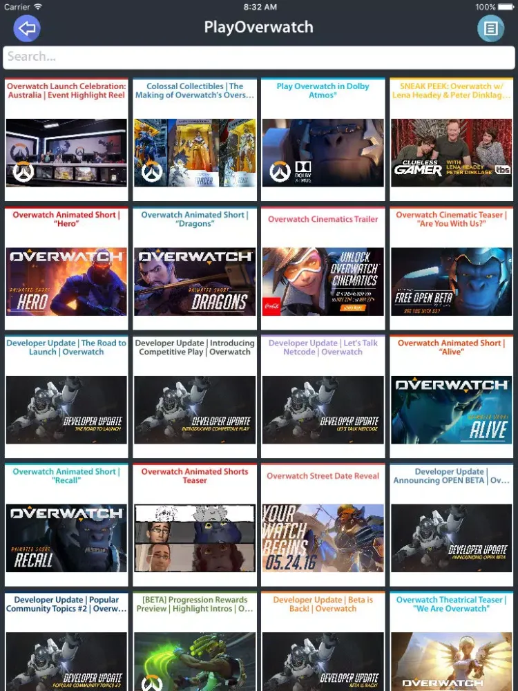 Tangkapan skrin Videos4Overwatch iPad 