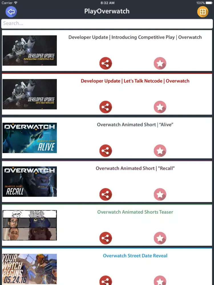 Tangkapan skrin Videos4Overwatch iPad 
