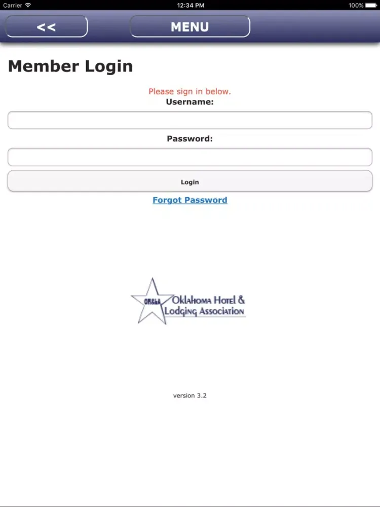 Ảnh chụp màn hình của OK Hotel and Lodging Association iPad 