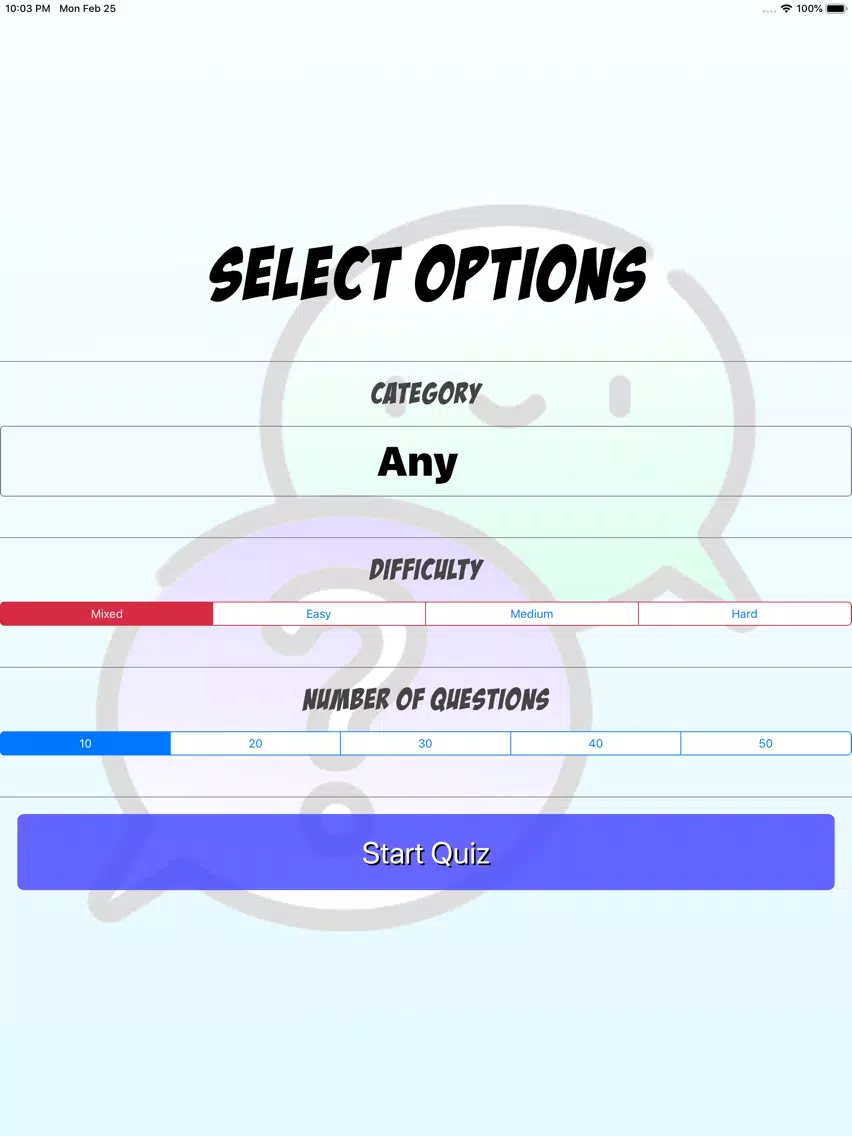 React Trivia Game iPad 應用截圖