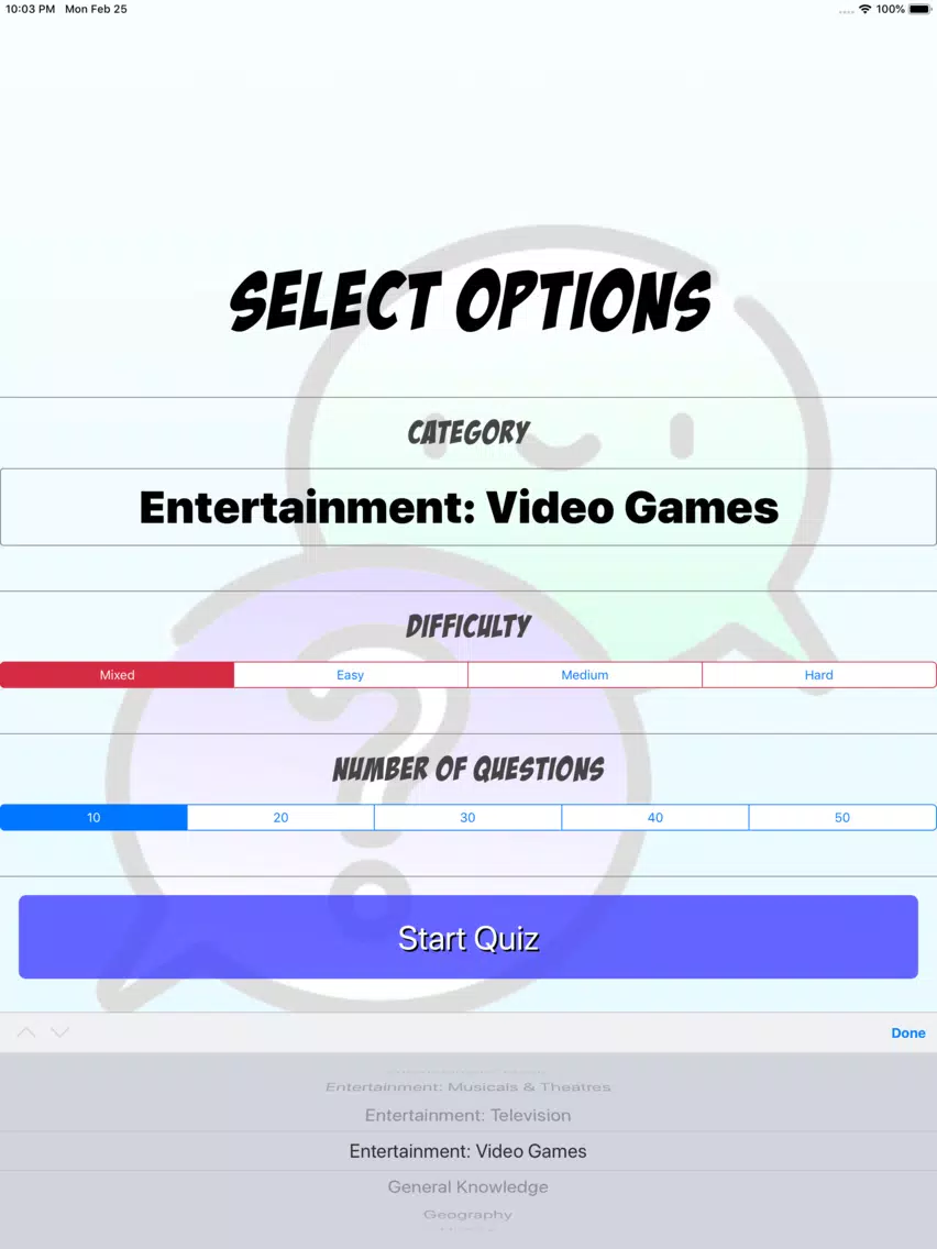 React Trivia Game iPad 應用截圖