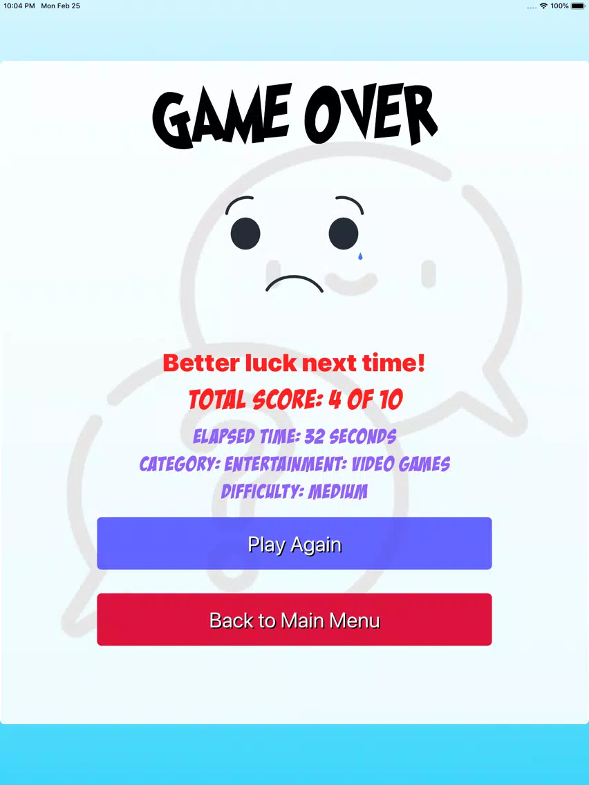 React Trivia Game iPad 應用截圖