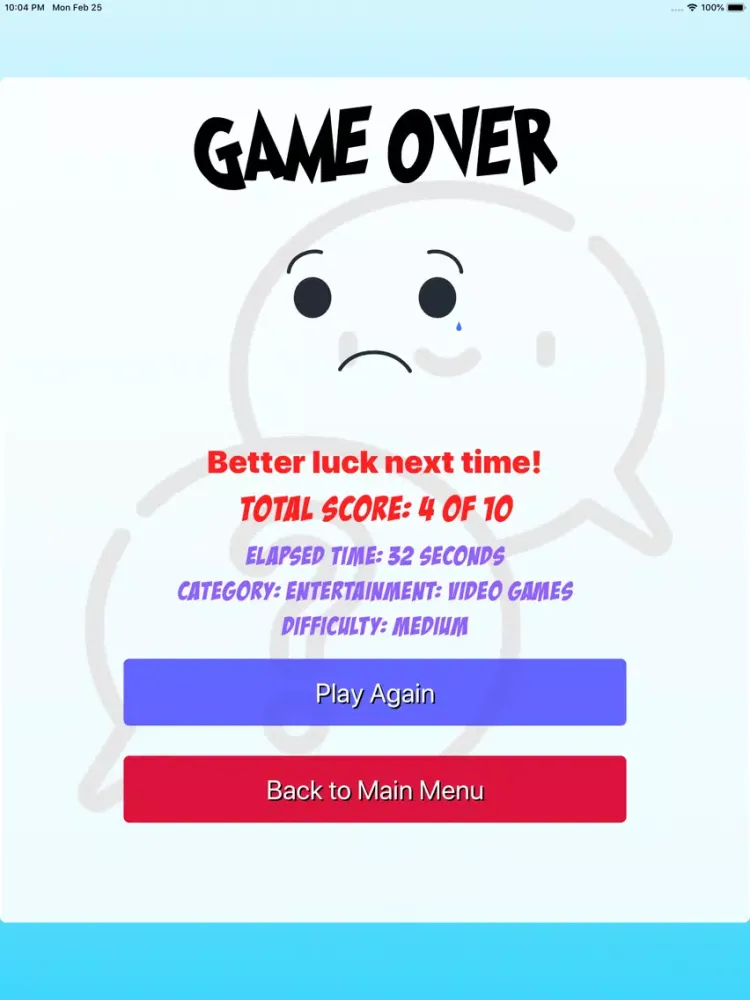 React Trivia Game iPad  سکرین شاٹس