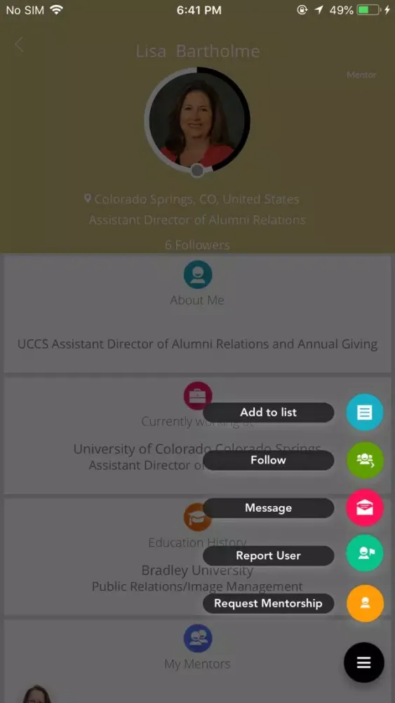 Captures d'écran de UCCS Online Mentoring Network
