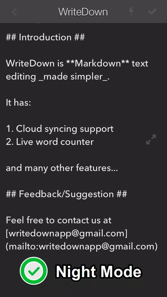 WriteDown - a Markdown text editor with syncing support سکرین شاٹس