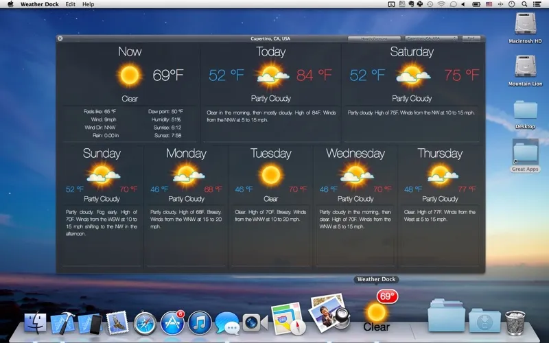 Screenshot di Weather Dock+ Desktop forecast